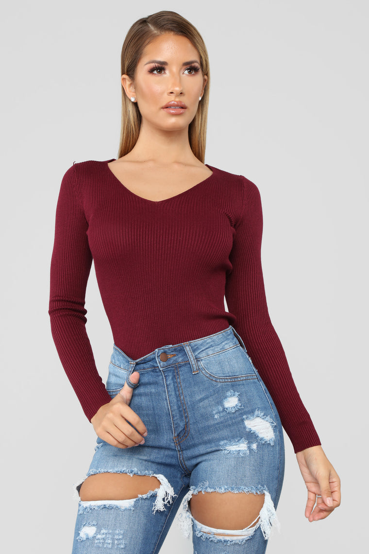 Whenever Ribbed Sweater - Burgundy