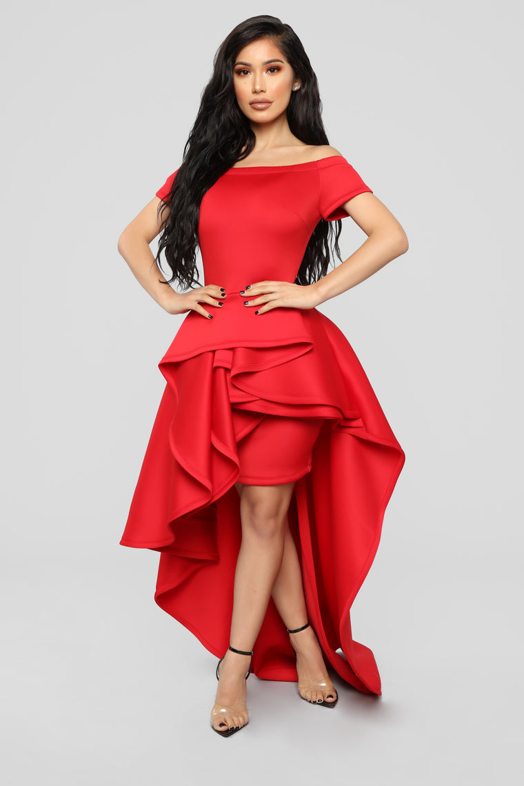 red high and low dress