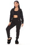 I Got This Zip Up Jacket And Jogger Set - Black