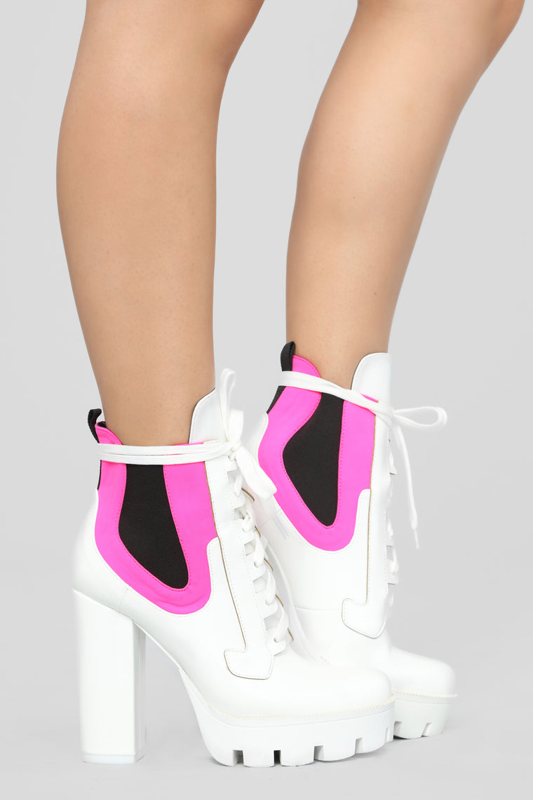 pink and white boots