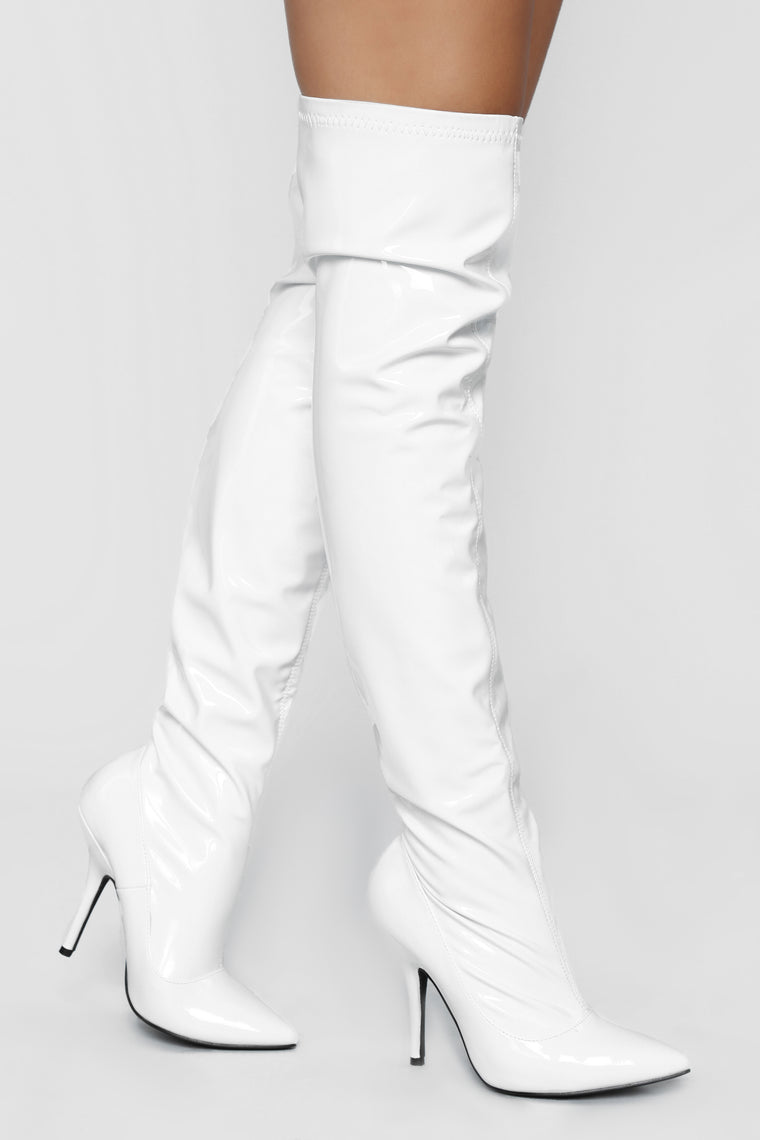 That Glare Heeled Boot - White, Shoes 