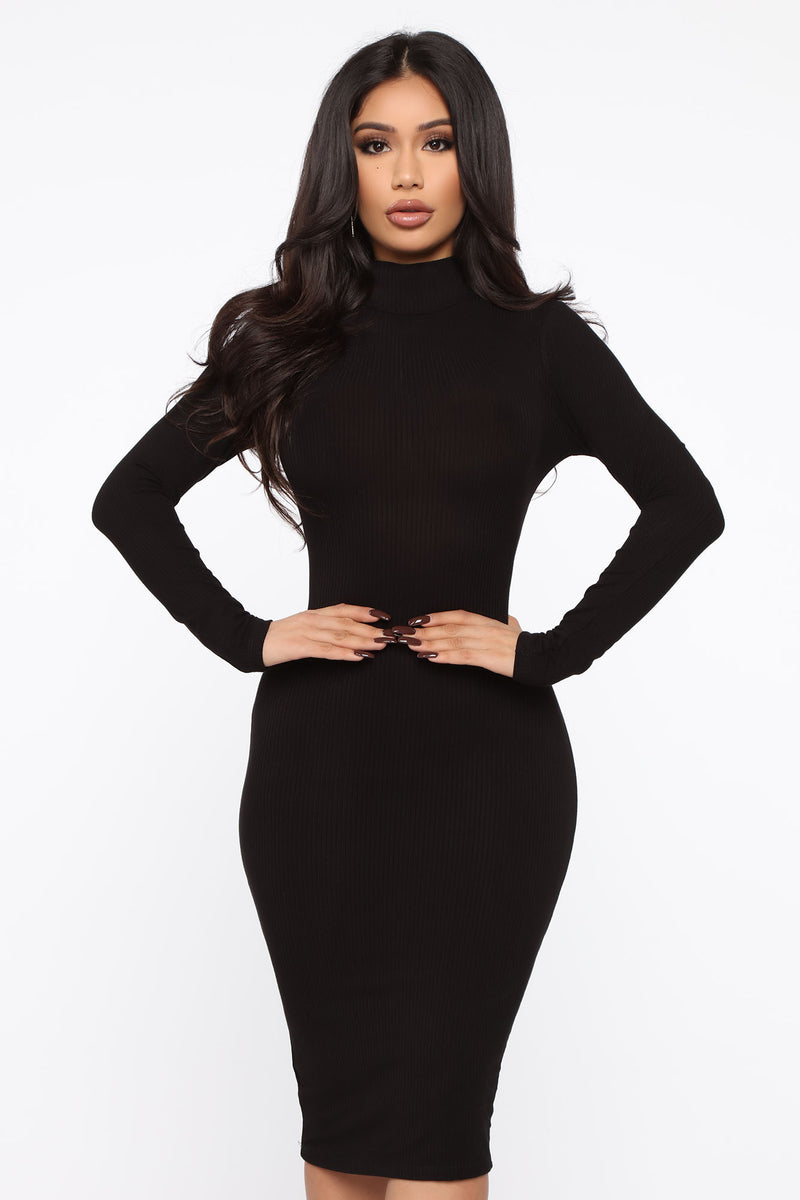 Feeling Right Ribbed Midi Dress - Black | Fashion Nova, Dresses ...