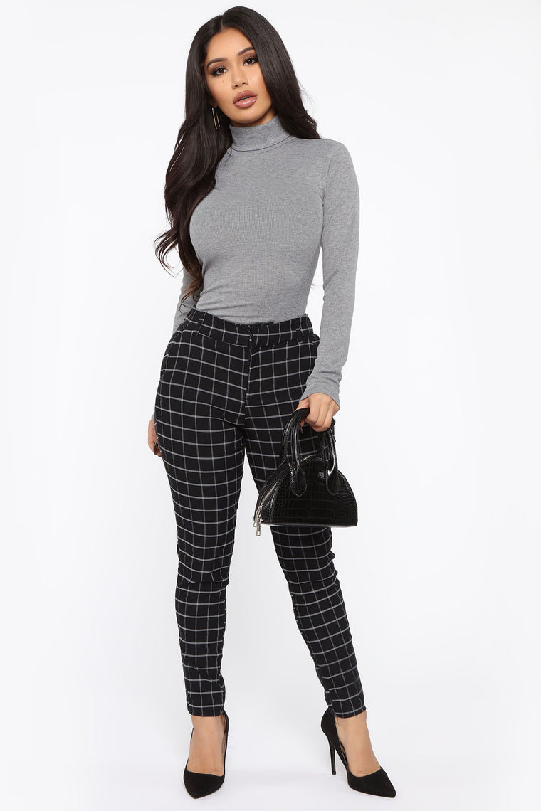 black plaid slacks