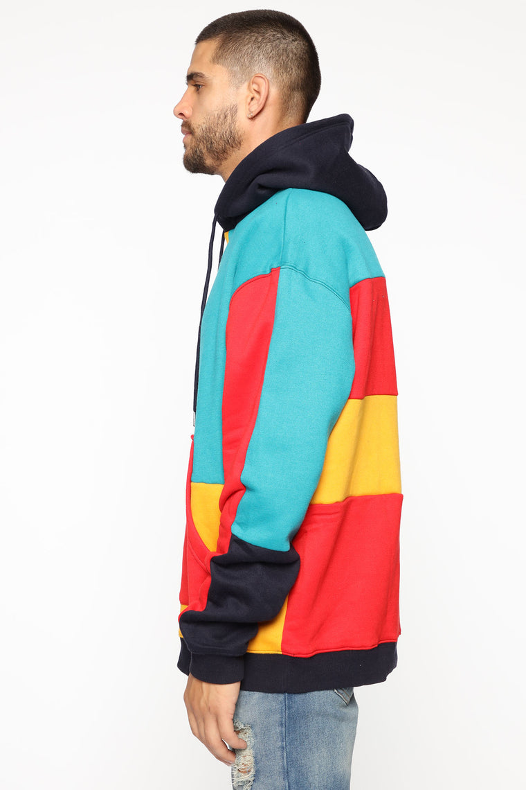 multicolor color block hoodie