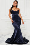 Naomi Satin Maxi Gown - Navy