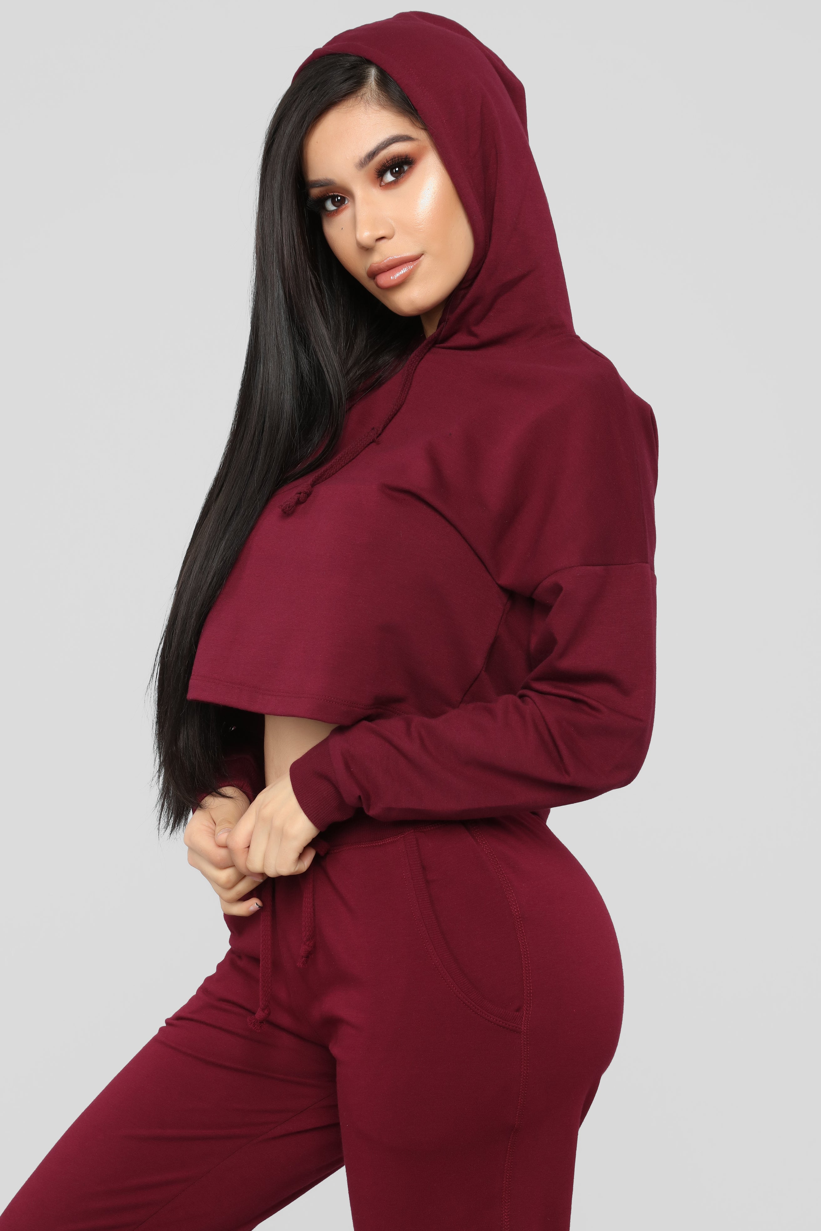 burgundy crop hoodie