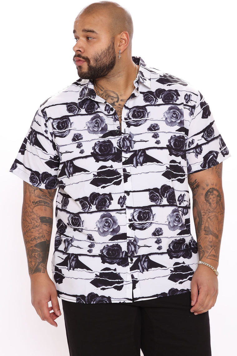 Thorns And Blooms Short Sleeve Woven Top - White/Black - Mens Shirts ...