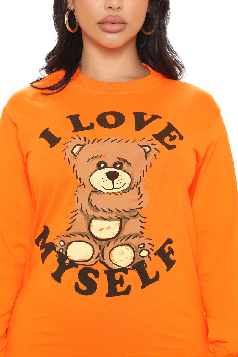 I Love Myself Teddy Bear Long Sleeve Tee Orange Fashion Nova Screens Tops And Bottoms 