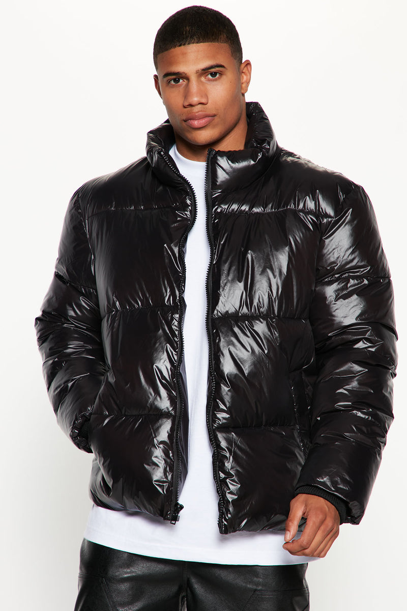 High Collar Gloss Puffer Jacket - Black | Fashion Nova, Mens Jackets ...