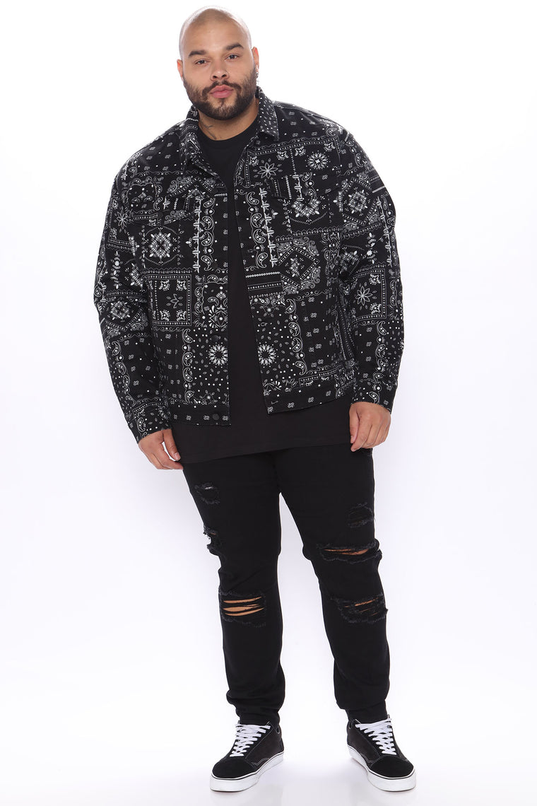 Lifestyle Paisley Denim Jacket - Black/White, Mens Denim Jackets ...