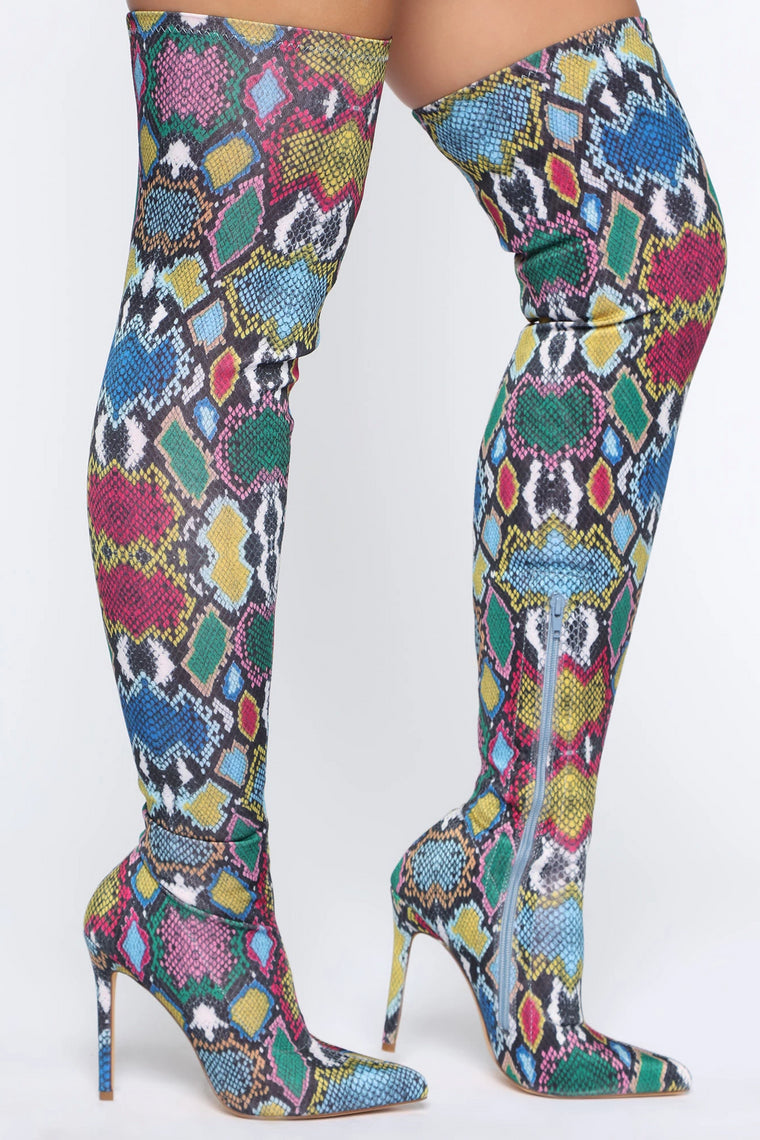Exotica Heeled Boots - Multi Snake 