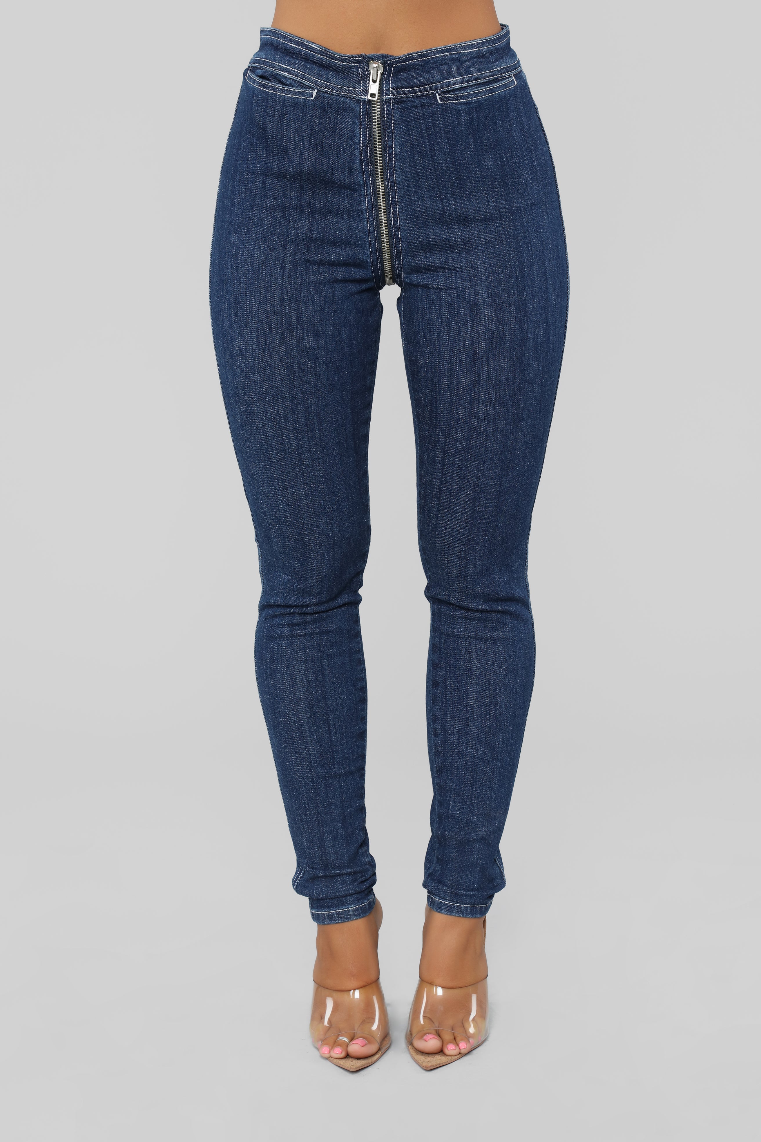 Just The Zip Skinny Jeans - Denim | Fashion Nova, Jeans | Fashion Nova