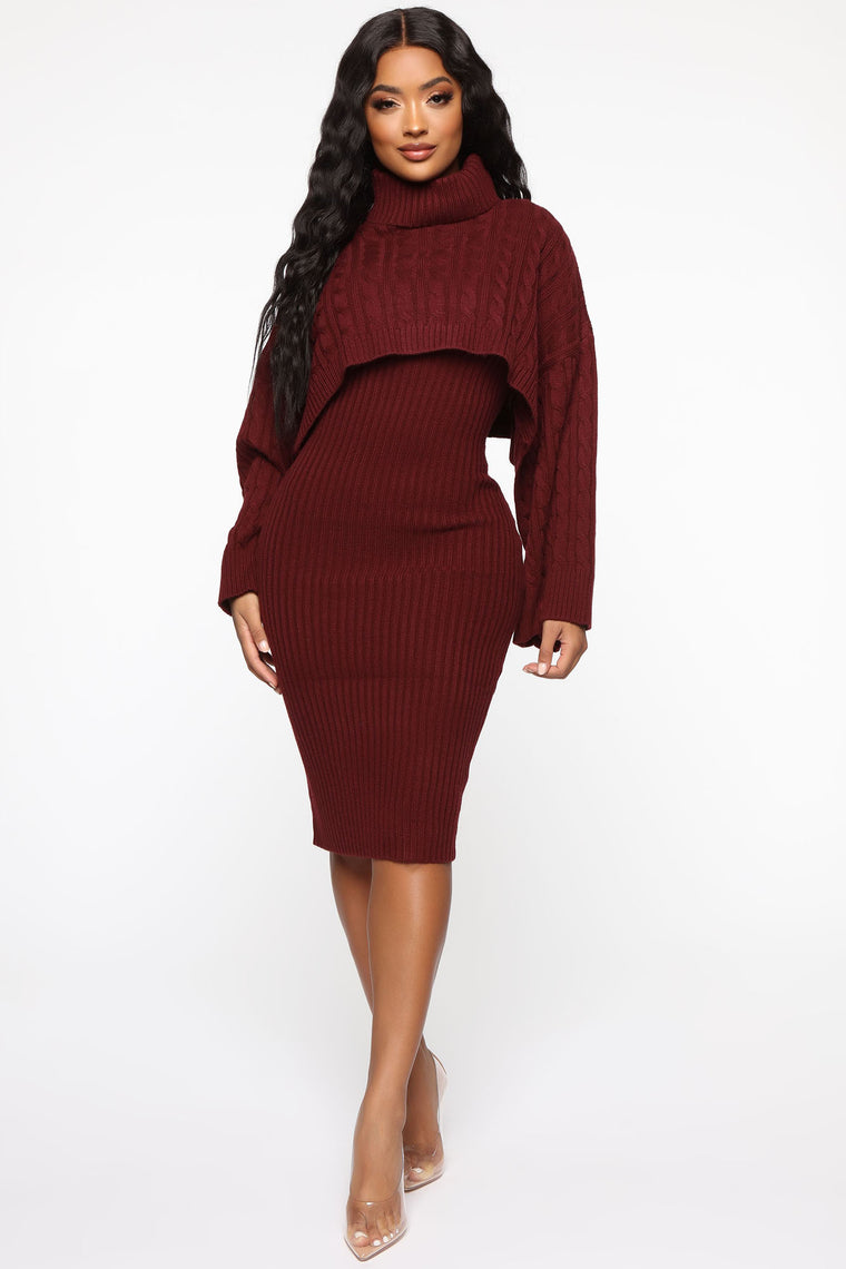maroon knit dress