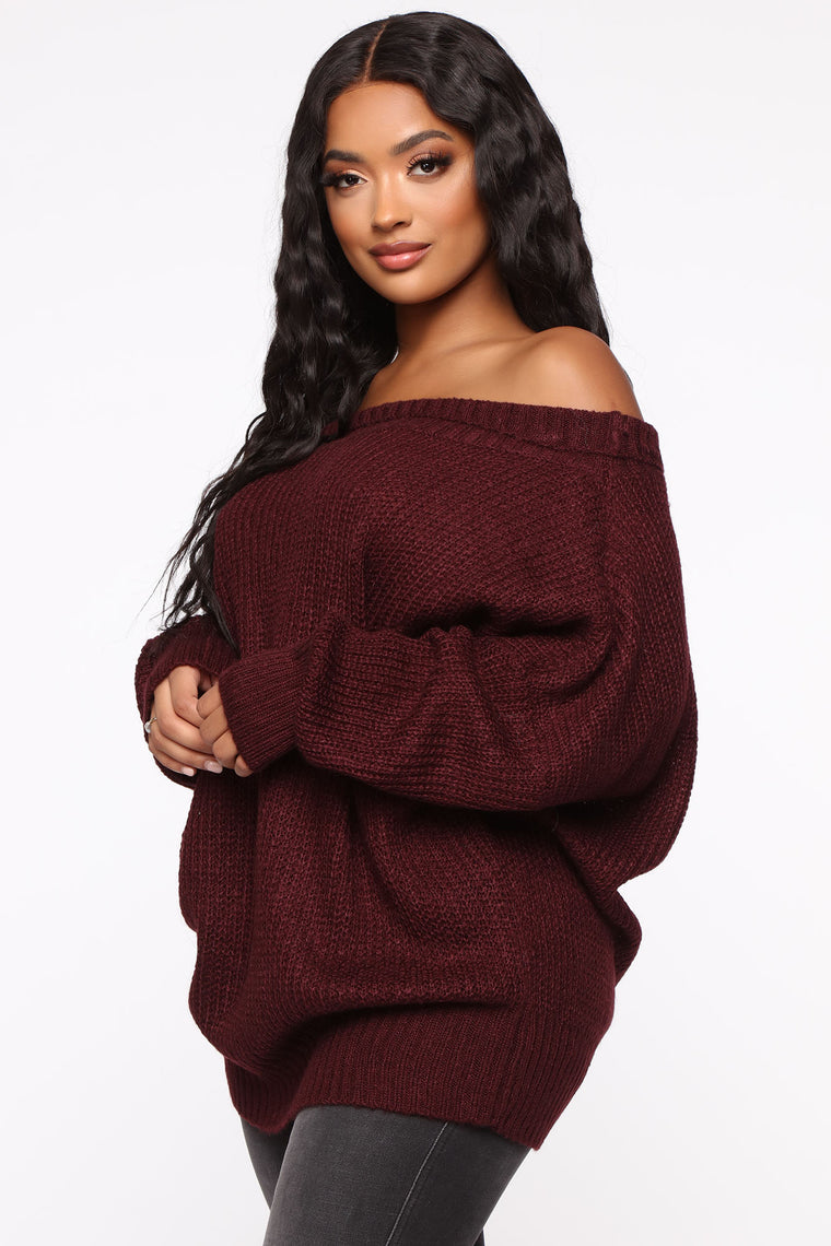 Cute But Cozy Oversized Sweater - Burgundy - Sweaters - Fashion Nova