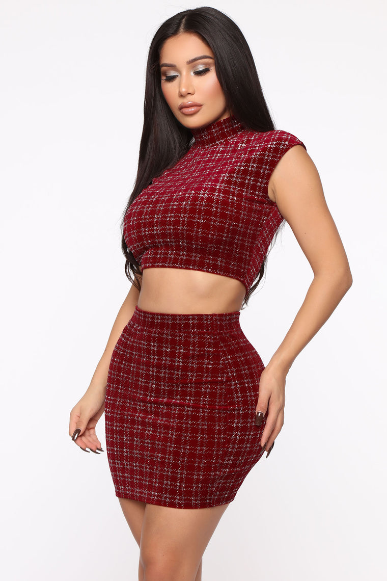 Party Time Skirt Set - Burgundy - Matching Sets - Fashion Nova