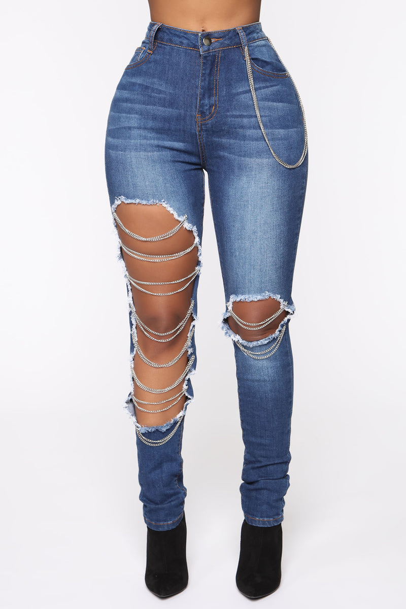 chained ripped jeans