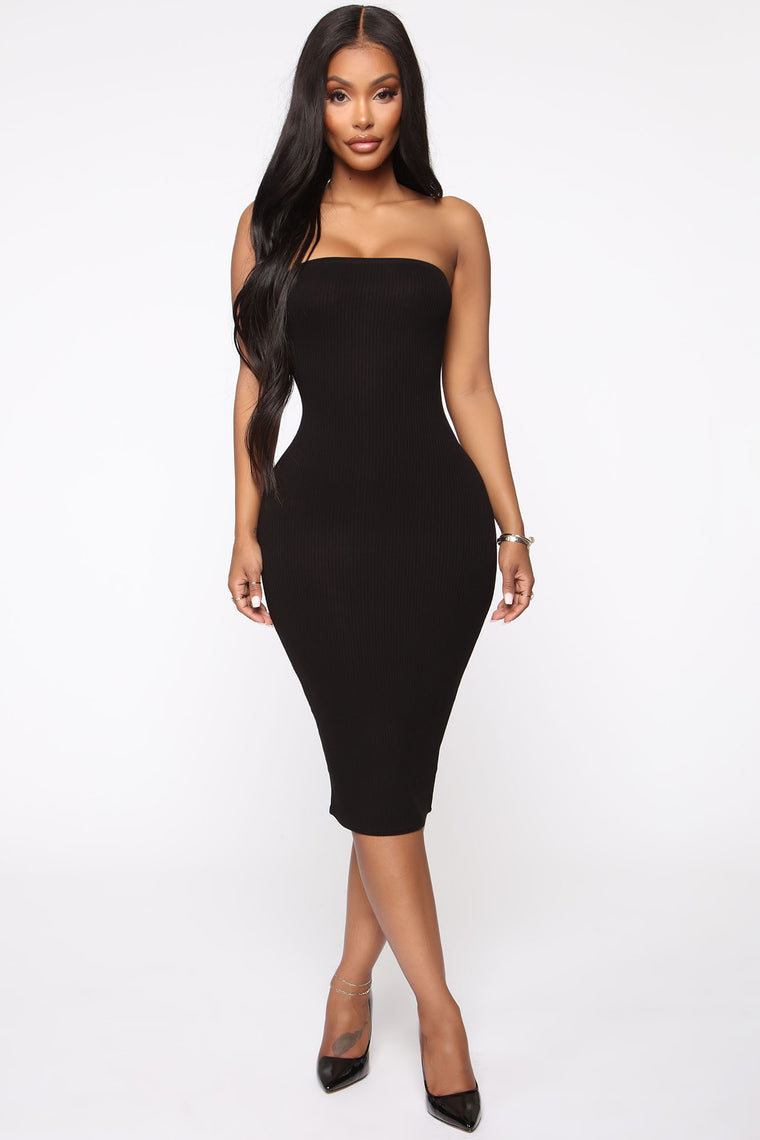 Take It Easy Tube Midi Dress - Black 