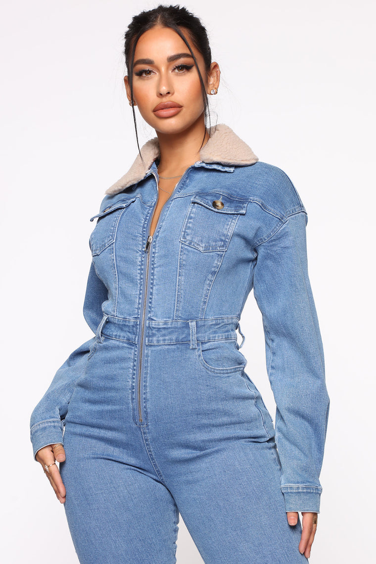 fashion nova blue jean jumpsuit