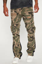 Contrast Skinny Stacked Flared Cargo Pants - Camouflage