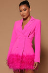 Delia Feathered Blazer Dress - Fuchsia