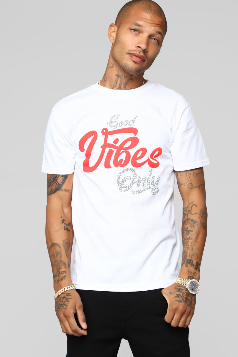 Good Vibes Only Short Sleeve Tee White Fashion Nova Mens Graphic Tees Fashion Nova 