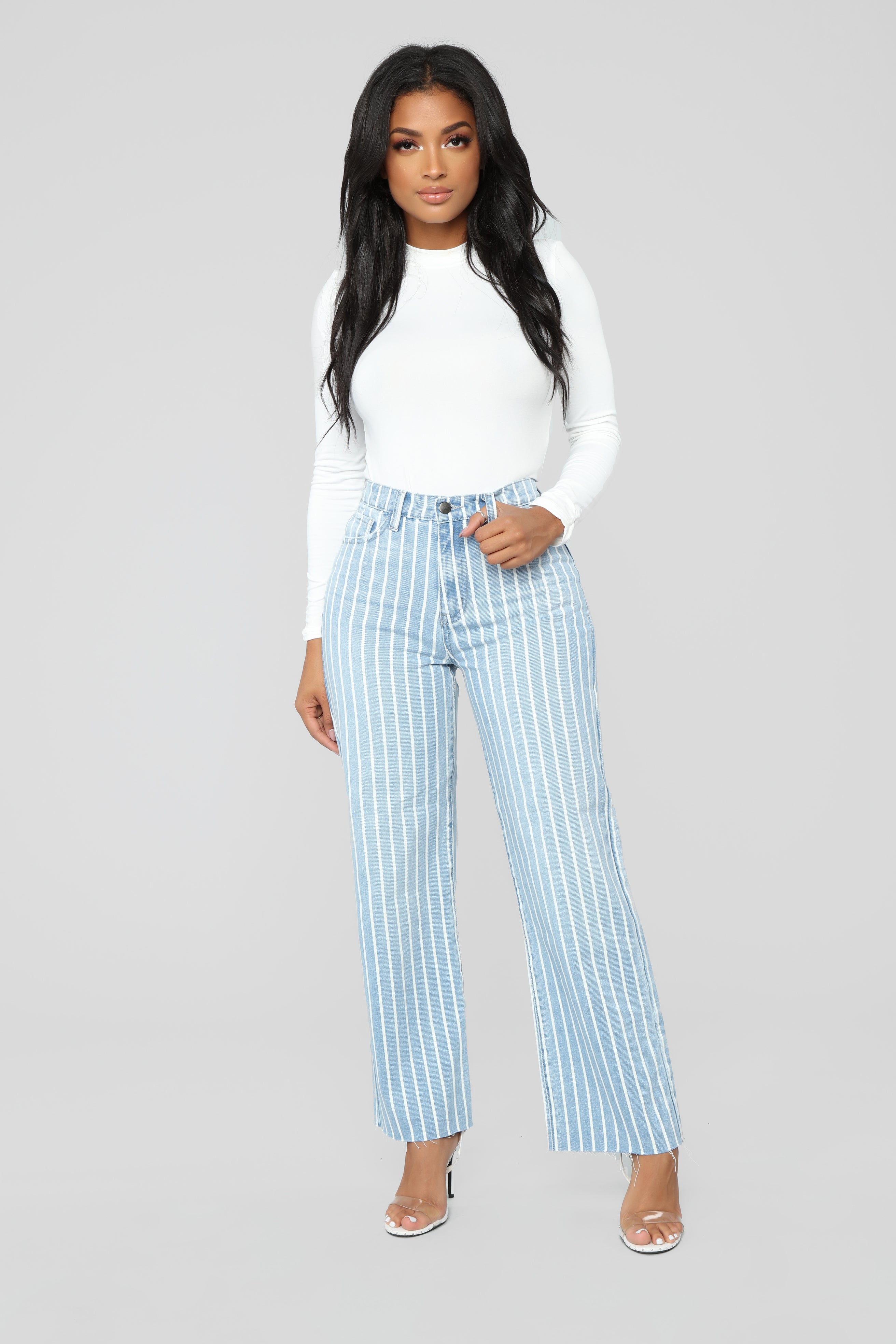 light blue striped jeans