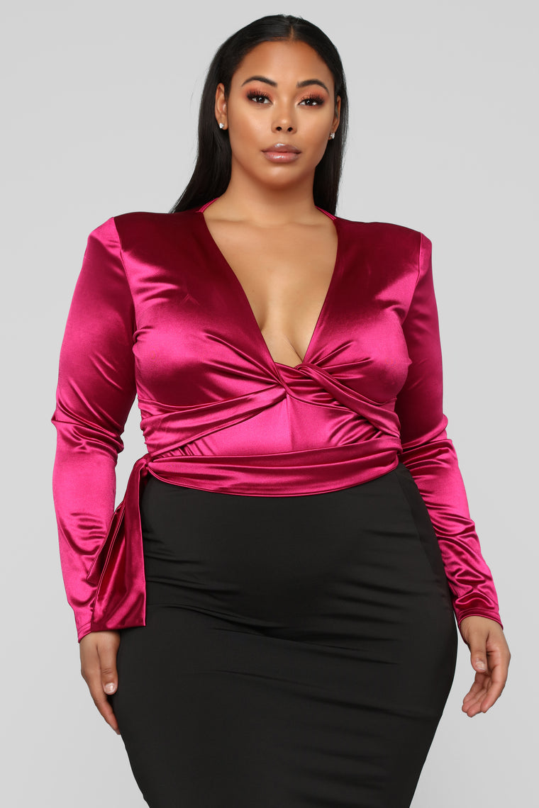 Twenty Fun Satin Bodysuit Fuchsia