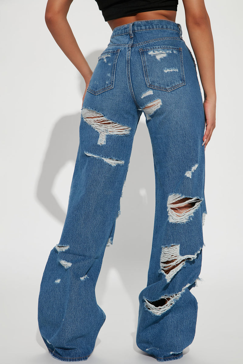 Super Destroyed Wide Leg Jeans - Medium Blue Wash | Fashion Nova, Jeans ...