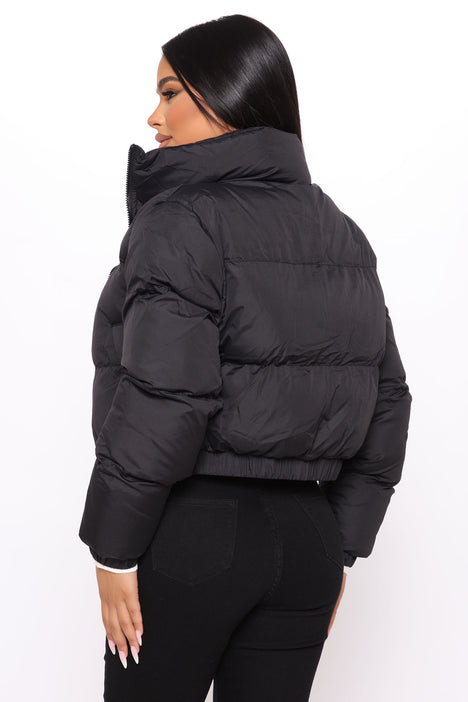 Can't Be Beat Cropped Puffer Jacket - Black