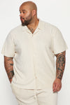 Wavy Textured Short Sleeve Cuban Shirt - Off White