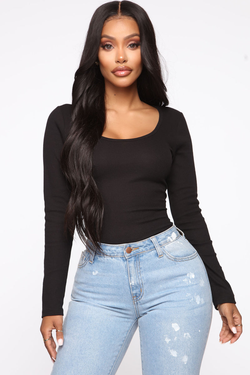 First Thing Thermal Scoop Neck Tee - Black | Fashion Nova, Basic Tops ...