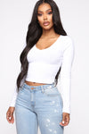 No Brainer Long Sleeve V Neck Tee - White