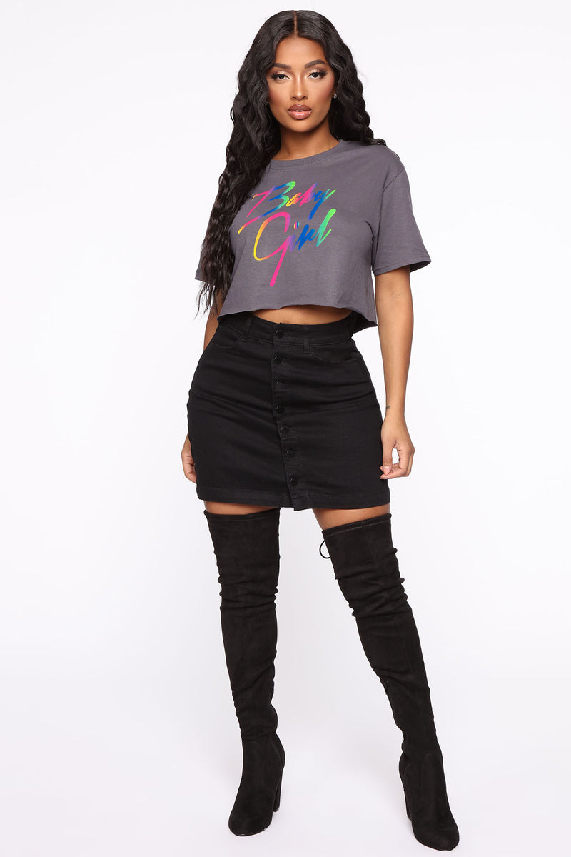 Don't Call Me Baby Crop Top - Charcoal | Fashion Nova, Graphic Tees ...