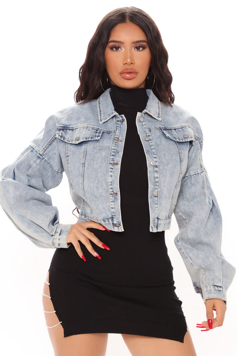 Don't Pop My Bubble Cropped Denim Jacket - Medium Wash