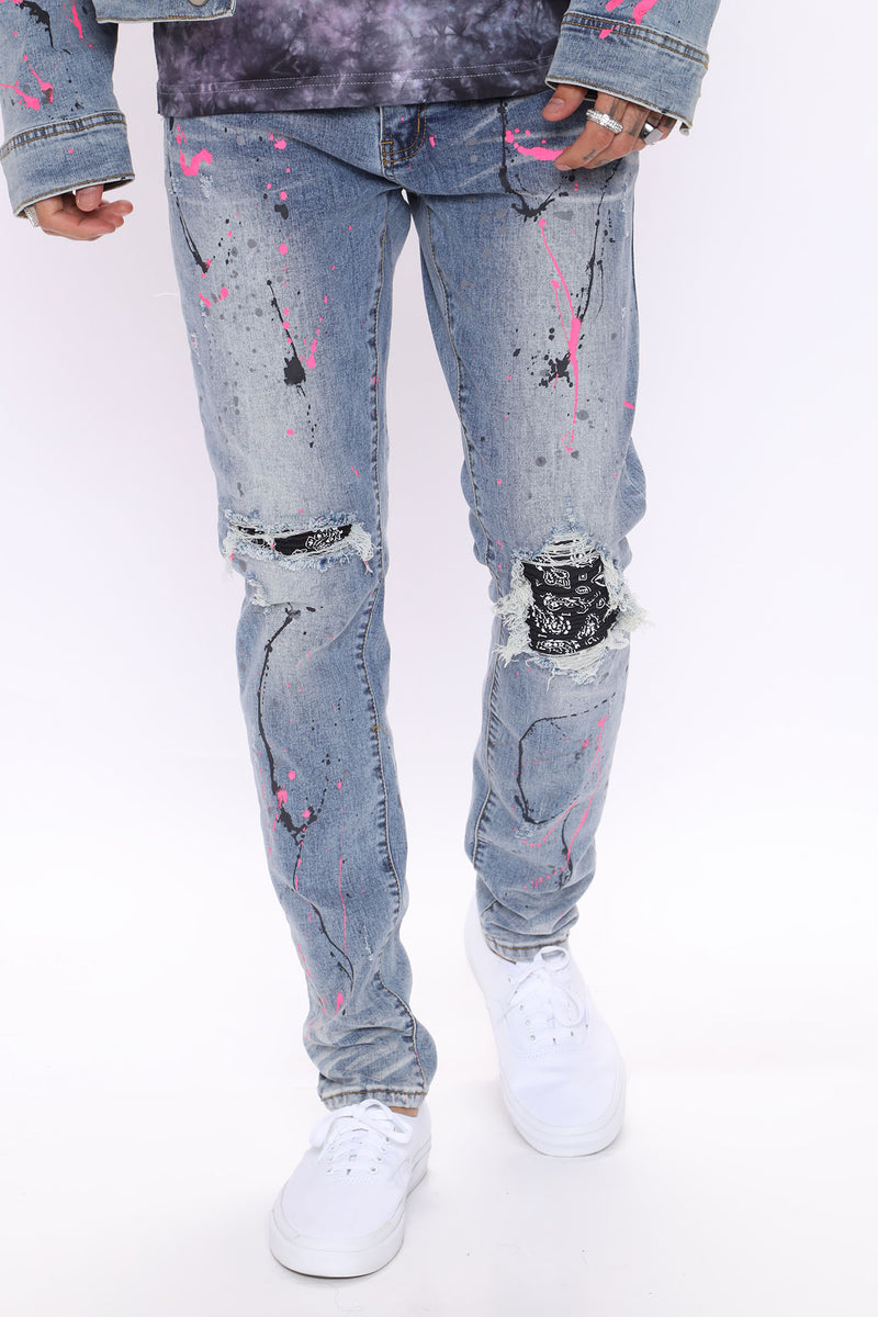 Drip Paint Splattered Skinny Jean - Medium Wash | Fashion Nova, Mens ...