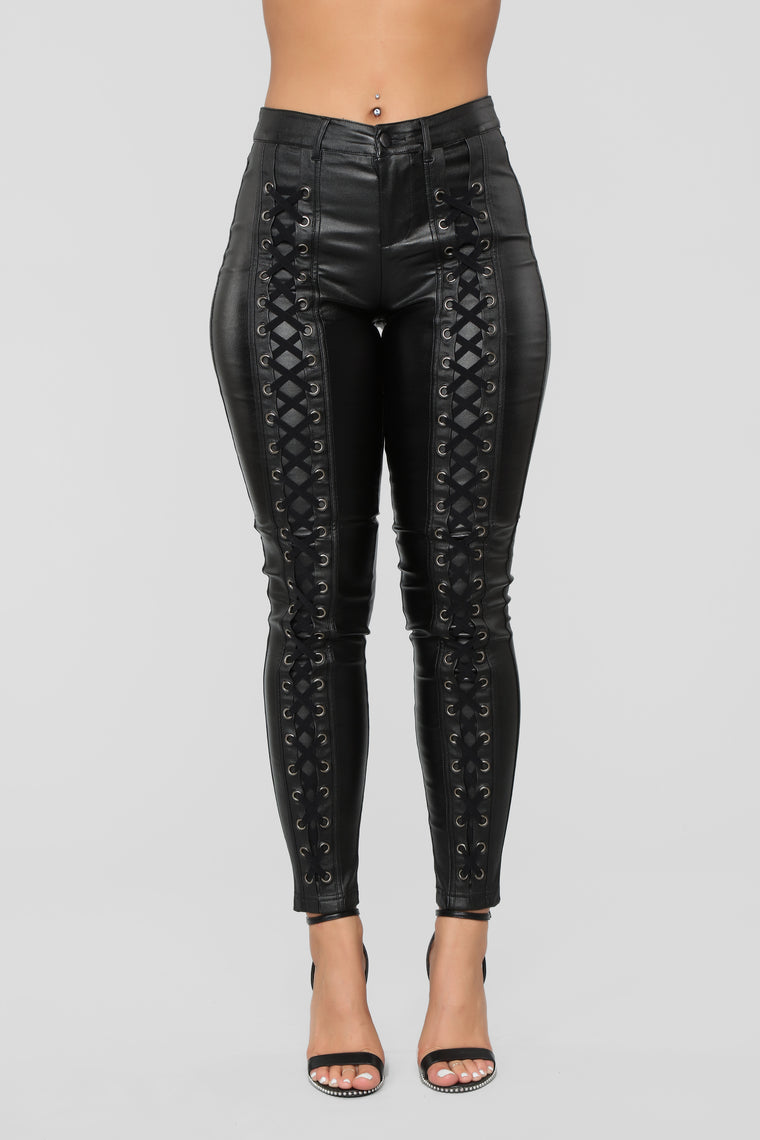 lace up black leather pants