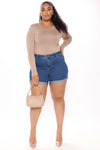 No Muffin Top Denim Shorts - Medium Wash