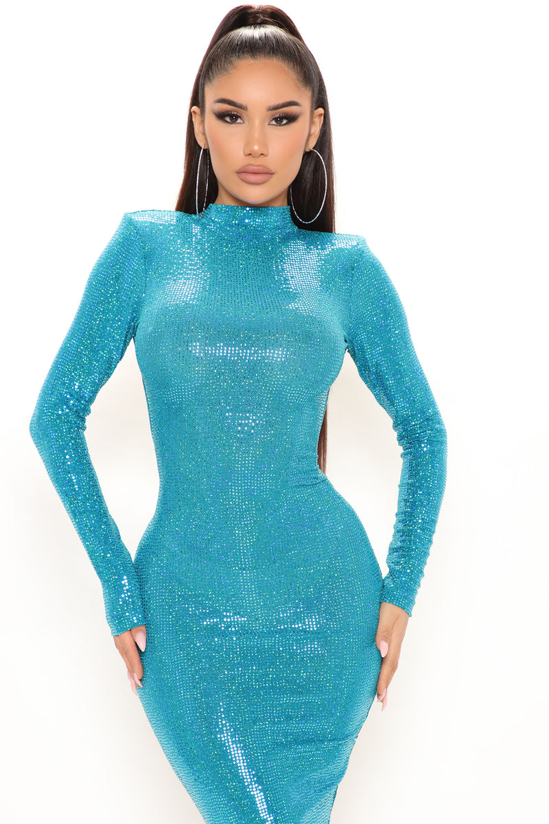 Disco Babe Metallic Maxi Dress - Turquoise | Fashion Nova, Dresses ...