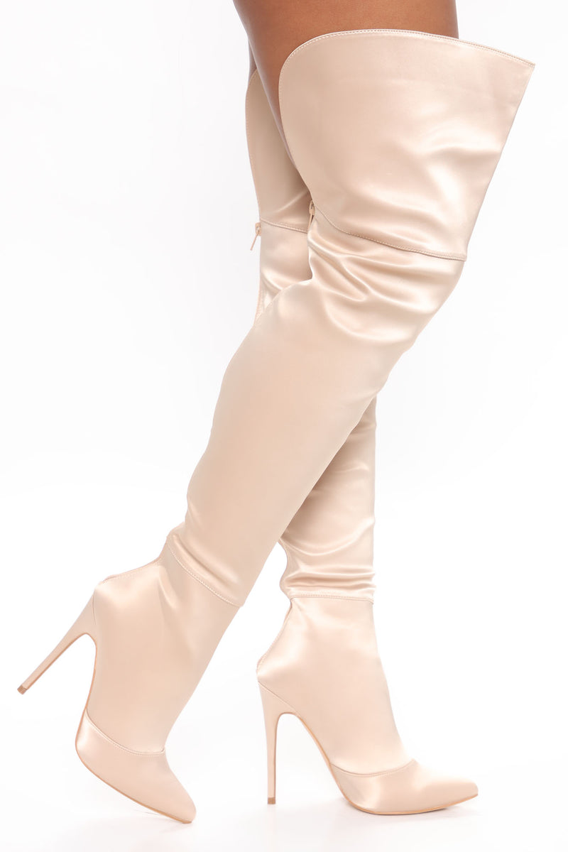 Satin Nights Over The Knee Boot - Beige | Fashion Nova, Shoes | Fashion ...