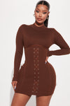 Izabella Sweater Mini Dress - Chocolate