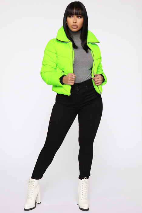 lime green puffer jacket