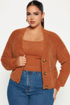 Can't Stop Love Fuzzy Sweater Set - Chestnut