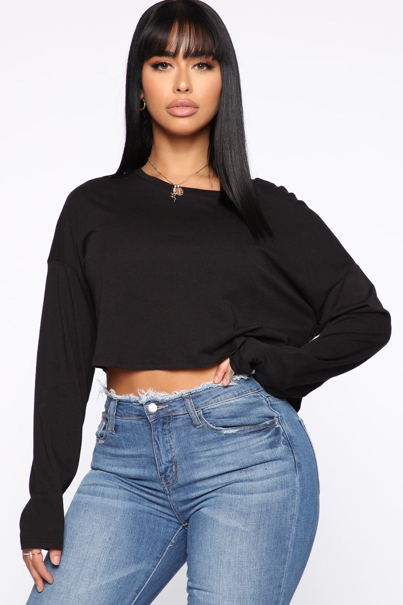 Classic Cropped Long Sleeve Top - Black | Fashion Nova, Basic Tops ...