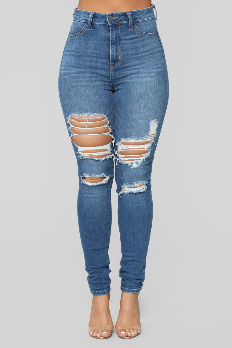 high waisted distressed jeans