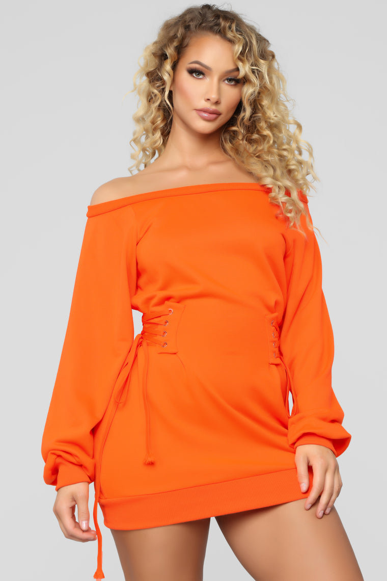 neon orange dress fashion nova