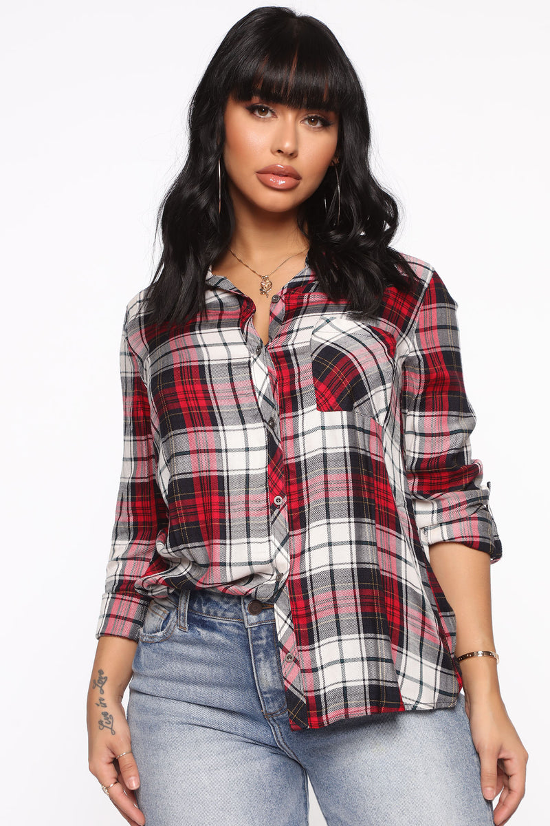 Never A Bother Plaid Top - Red/Combo | Fashion Nova, Shirts & Blouses ...