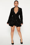 Material Girl Sequin Blazer Romper - Black