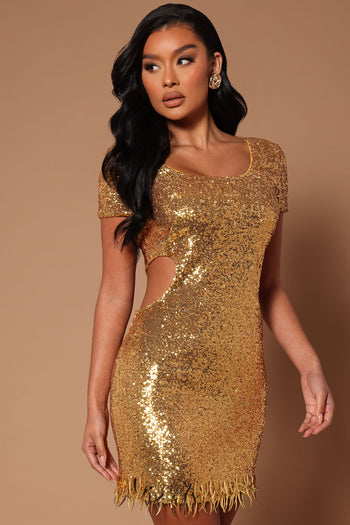 Dance for You Fringe Mini Dress - Gold, Fashion Nova, Dresses