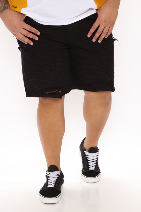 black denim biker shorts