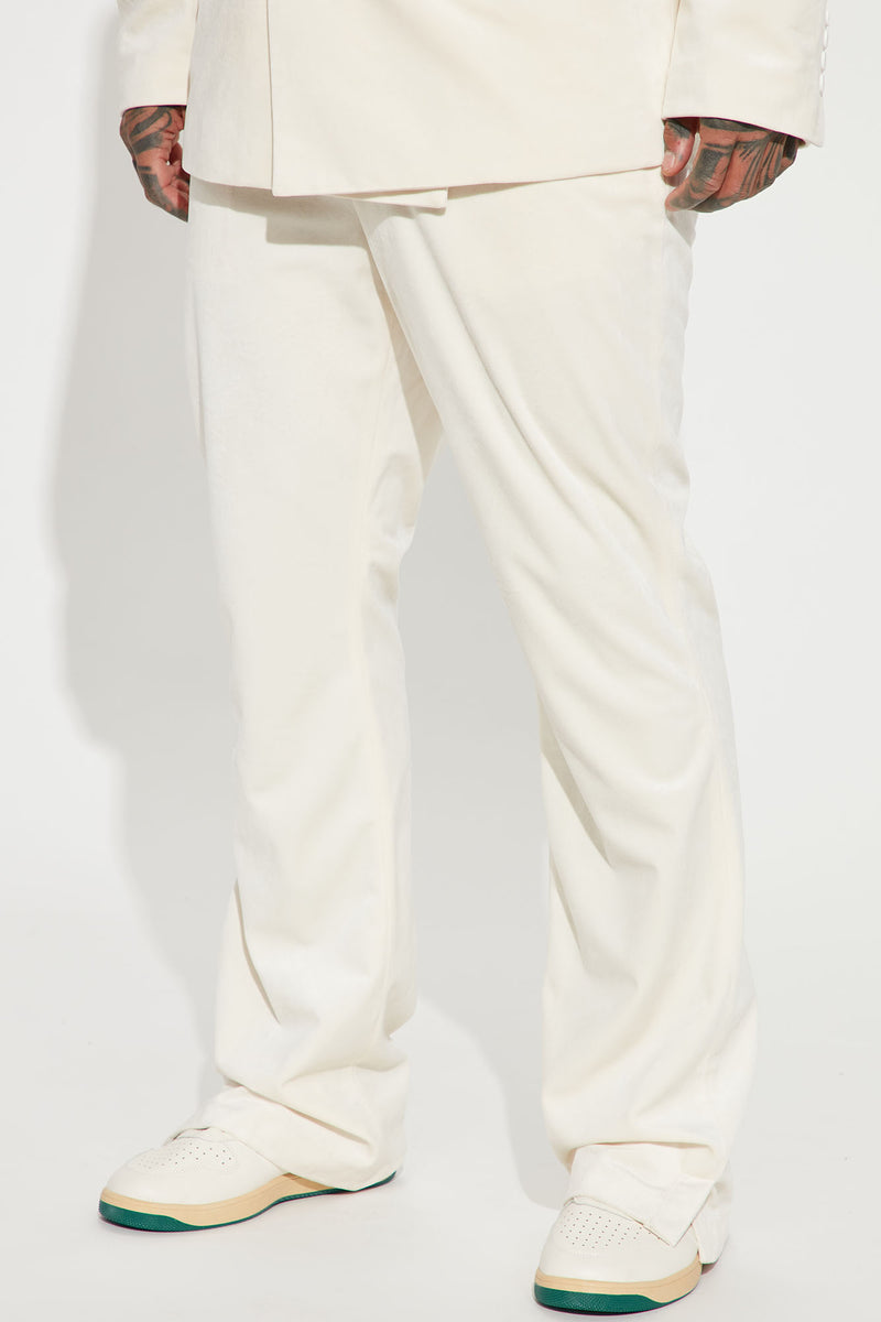Alessandro Slim Flare Velvet Slit Trouser - Cream | Fashion Nova, Mens ...